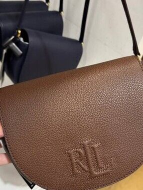 Ralph Lauren Brown Pebbled Leather Saddle Crossbody Bag